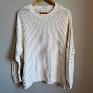 American Eagle Semi-Sheer Knit Sweater‎ Long Sleeve Open Knit Cream Large Casual